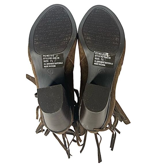 Breckelles Women’s Faux Suede Brown Fringed Ankle Bootie 7.5 M Stacked Heel - Picture 4 of 7